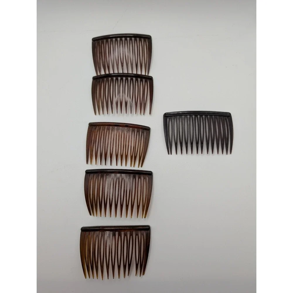 Vintage Goody Mini Hair Combs Side Pin Brown Marble Tortoise 2